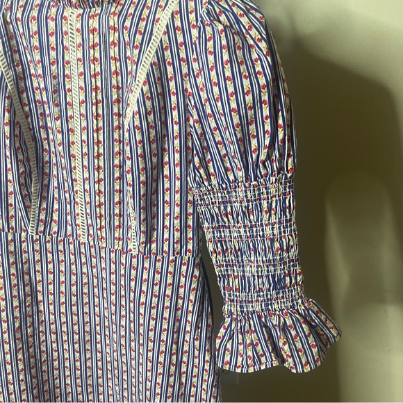 Laura Ashley x Urban Outfitters Floral Mock Neck Smocked Ruffle Mini Dress Sz XS - Picture 8 of 16